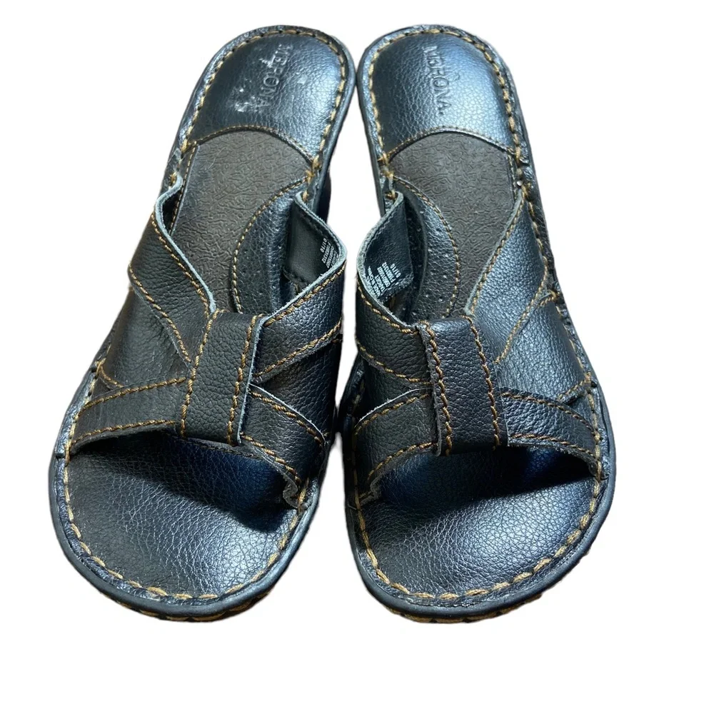 Merona Leather Wedge Heel Open Toe Slide Sandals Size 8